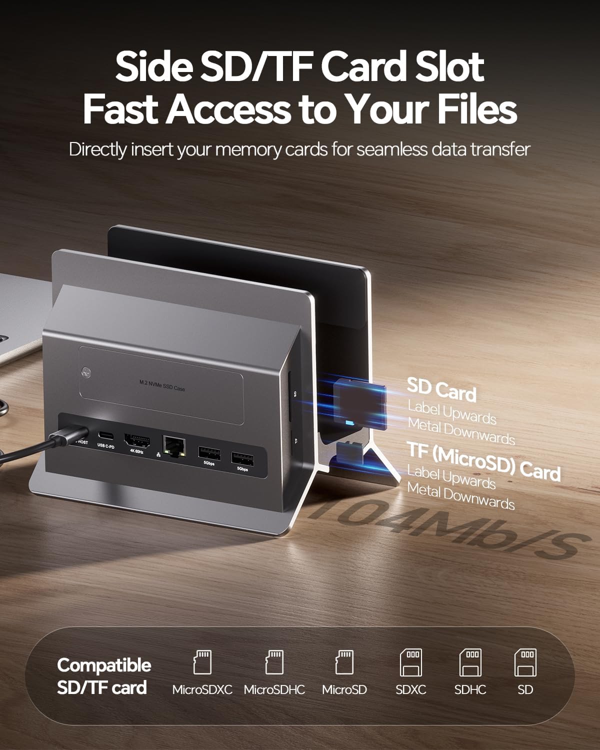 Estación de acoplamiento vertical USB-C 11 en 1 con carcasa SSD NVME M.2