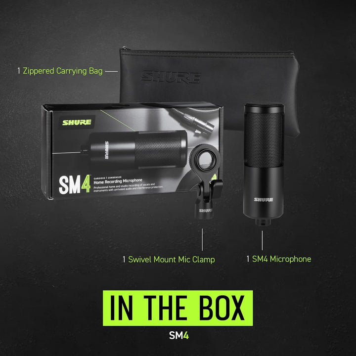 Shure SM4-K - Micrófono condensador de estudio, micrófono XLR para...