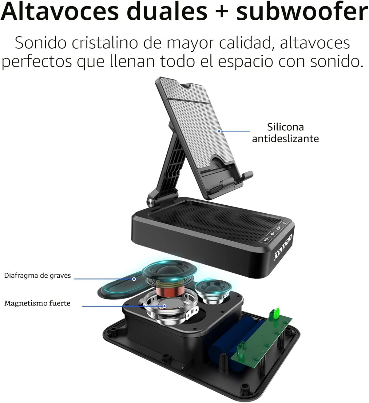 JTEMAN Soporte para tableta con altavoz Bluetooth, base de escritorio