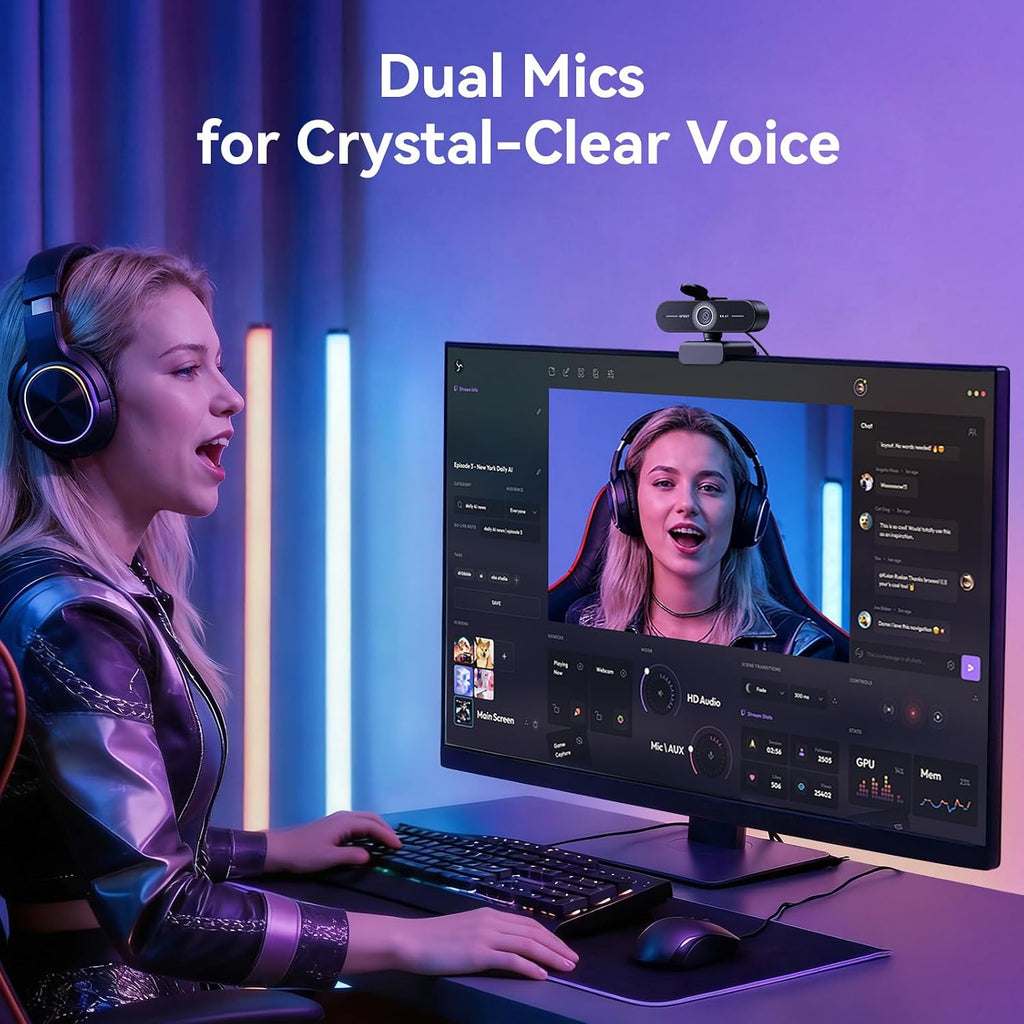 Cámara web EMEET C60E 4K para streaming y juegos, PDAF Autofocus
