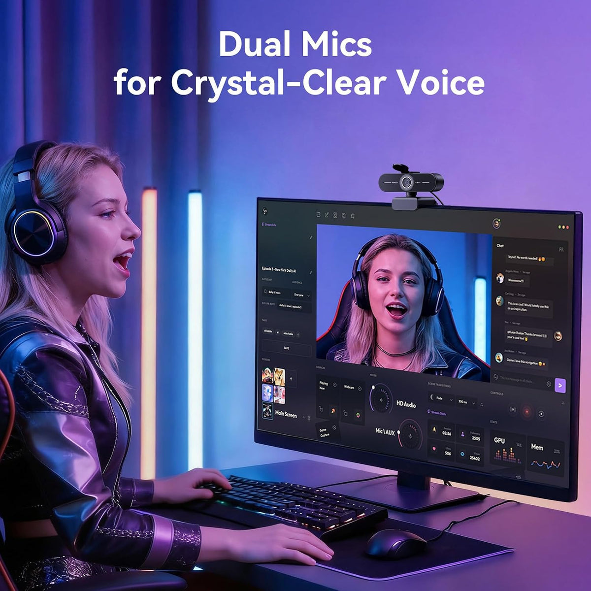 Cámara web EMEET C60E 4K para streaming y juegos, PDAF Autofocus