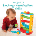 Infantino Bop & Drop Ball Tower - Juguete de actividad con martillo y 4 bolas, 12 meses