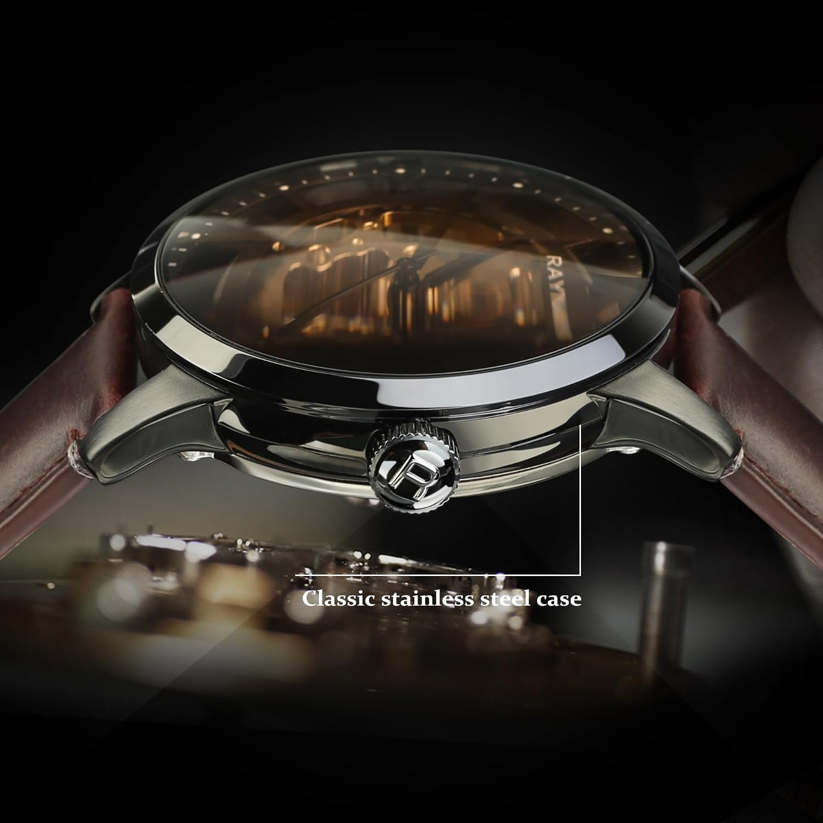 FORSINING Reloj automático para hombre con movimiento mecánico, esfera de esqueleto y correa de cuero