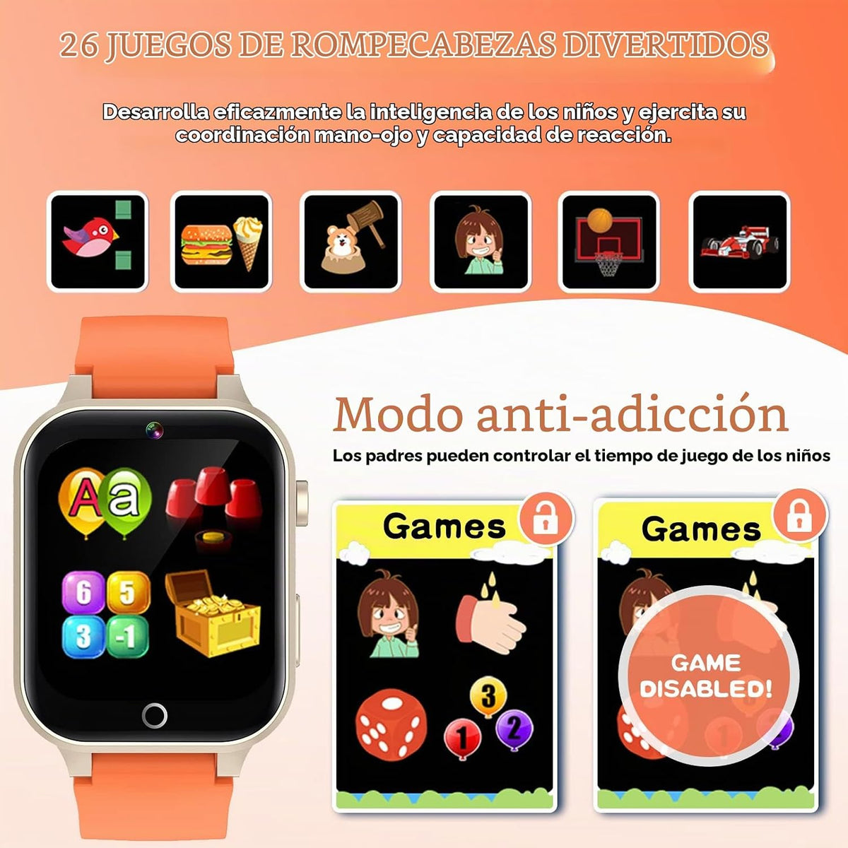 Reloj inteligente Cosjoype para niñas de 3 a 12 años, 26 juegos, pantalla táctil HD, relojes inteligentes para niños con cámara de video, reproductor de música, tarjetas educativas, 12/24 horas