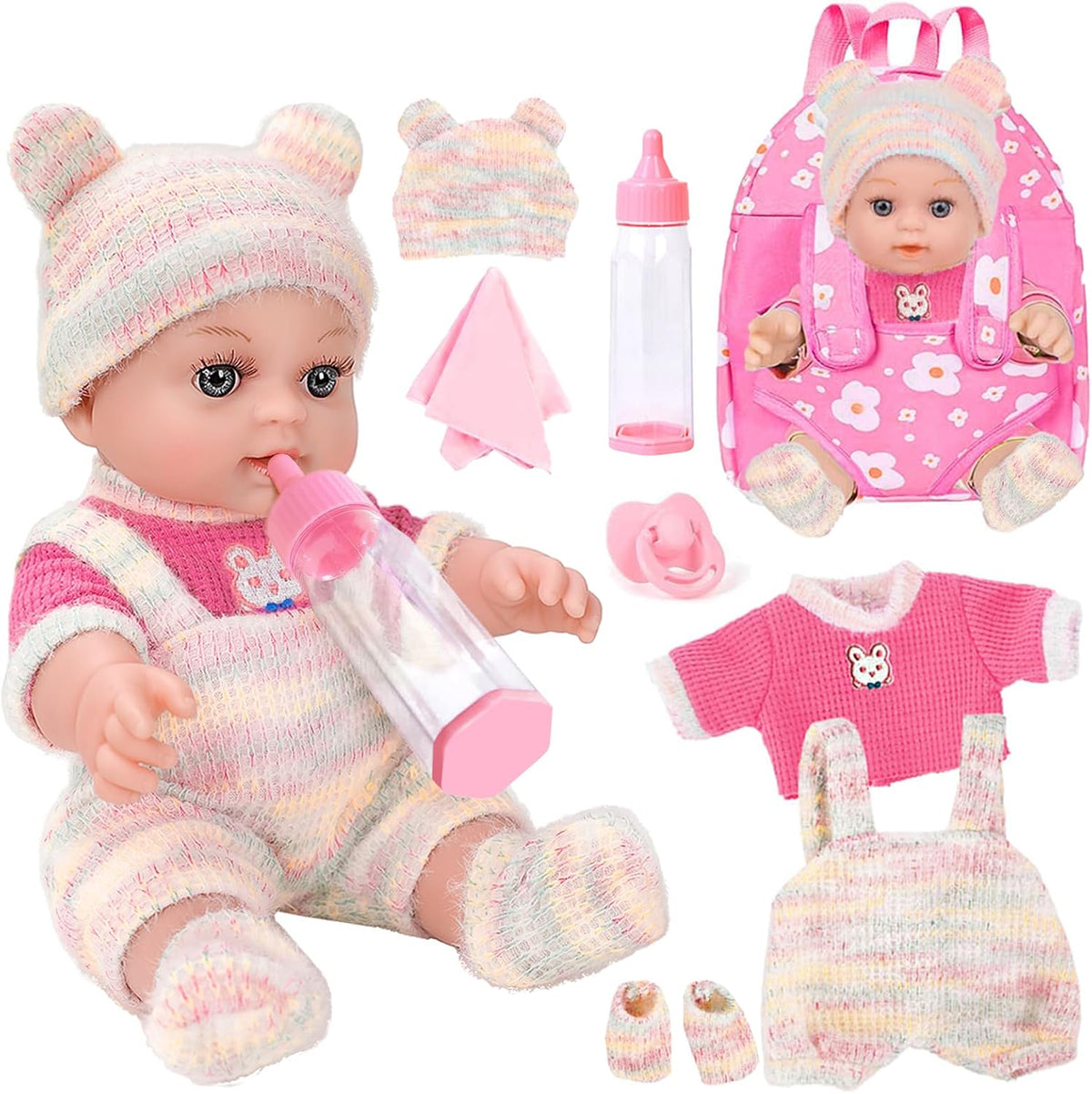 Juego de muñecas de bebé de 12 pulgadas con mochila, accesorios