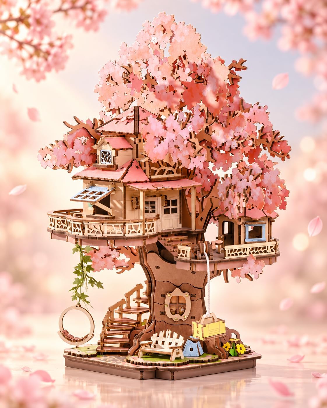Rolife DIY Miniature House Kits Sakura Tree House 12" 3D Wooden Puzzles