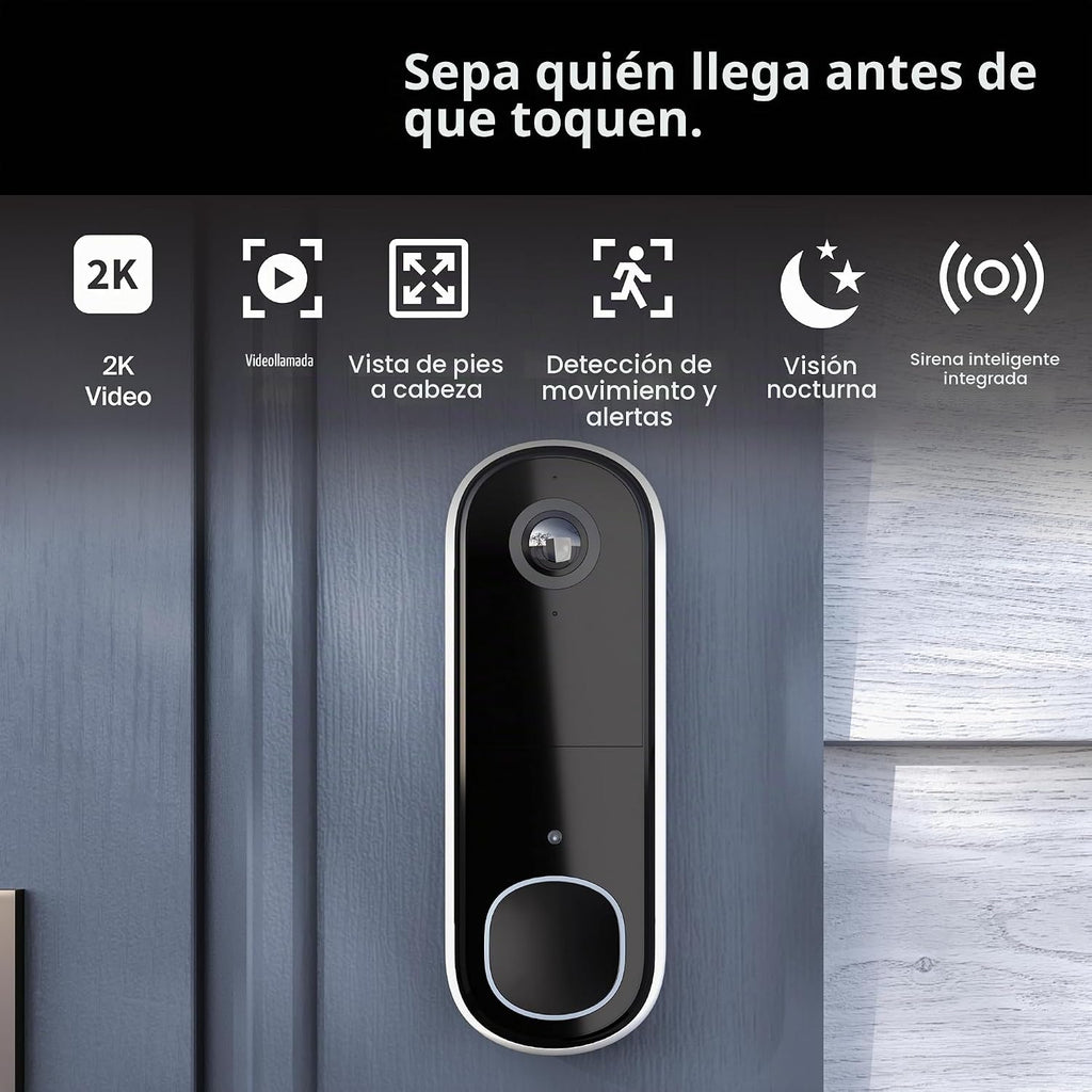 Arlo Video Doorbell 2K (2nd Gen) Inalámbrico o Cableado - 1 Cámara + Timbre