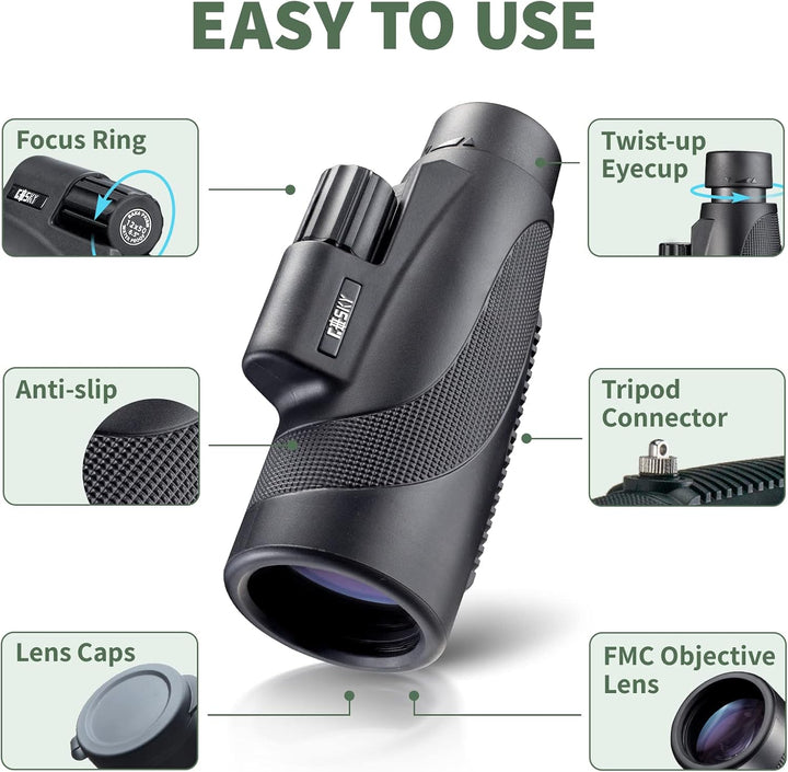 Gosky Titan - Telescopio monocular 12X50 con soporte para
