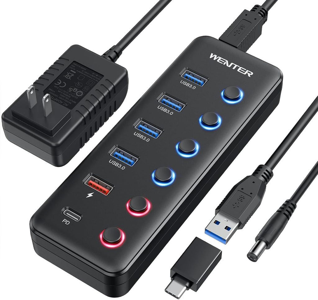 WENTER, hub USB 3.0 de 6 puertos, alimentado