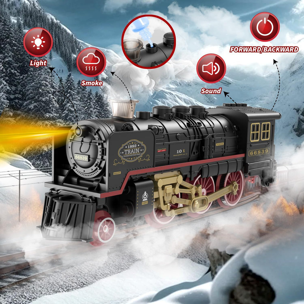 Juego de tren eléctrico para niños, juguete de tren con humo
