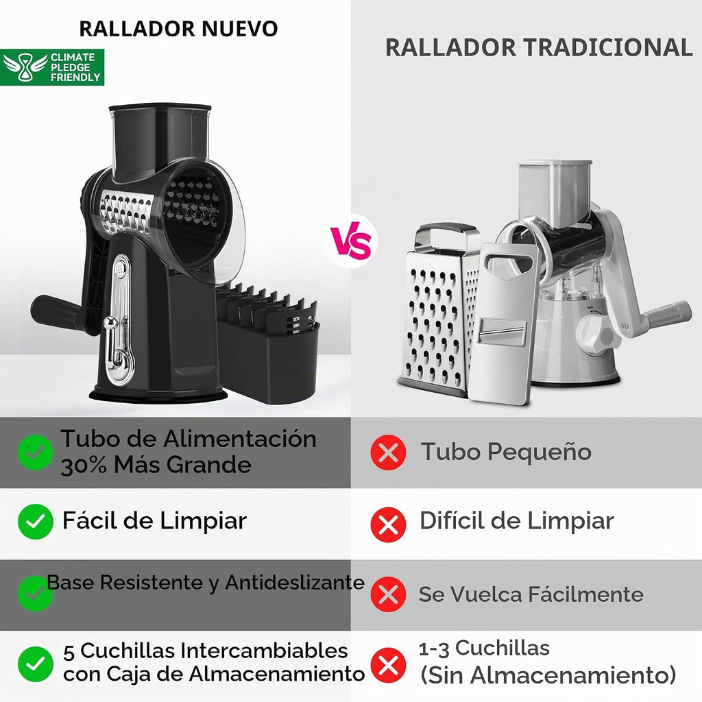 SUSTEAS Rallador rotatorio de queso 5 cuchillas, rebanadora de verduras de