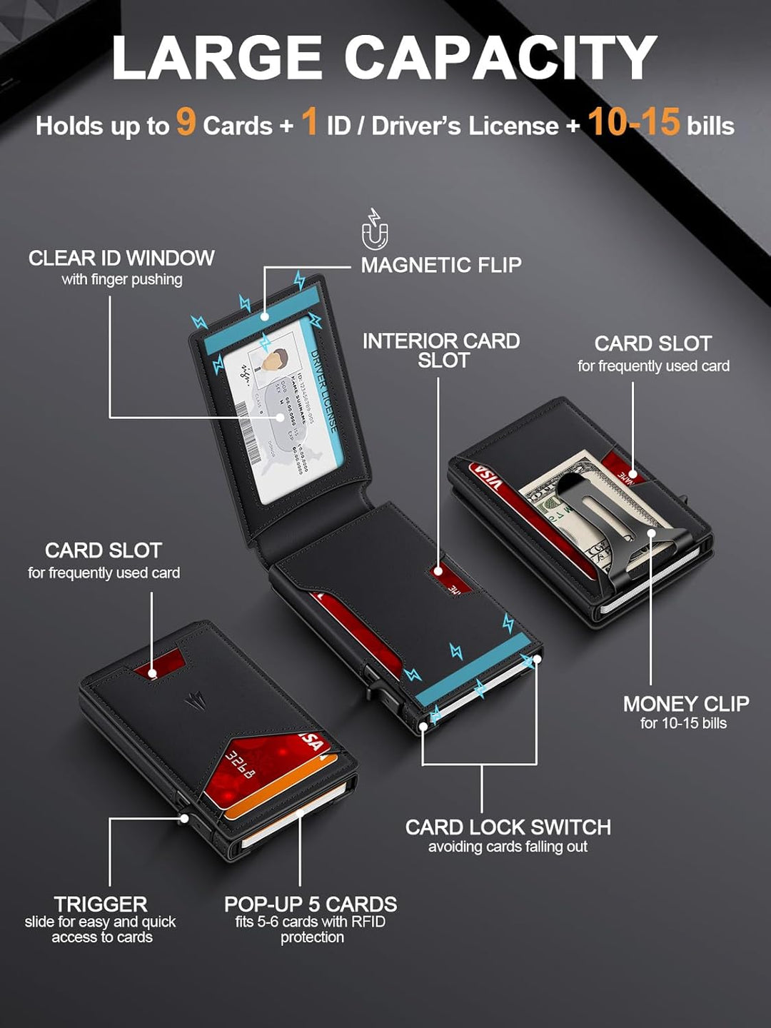 Cartera para hombre, delgada y minimalista con clip para dinero y v...