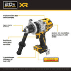 DEWALT Kit de taladro de martillo inalámbrico sin escobillas de 20 V MAX XR de 1/2 pulgada con batería de 8 Ah y cargador, 3 velocidades (DCD1007WW1)