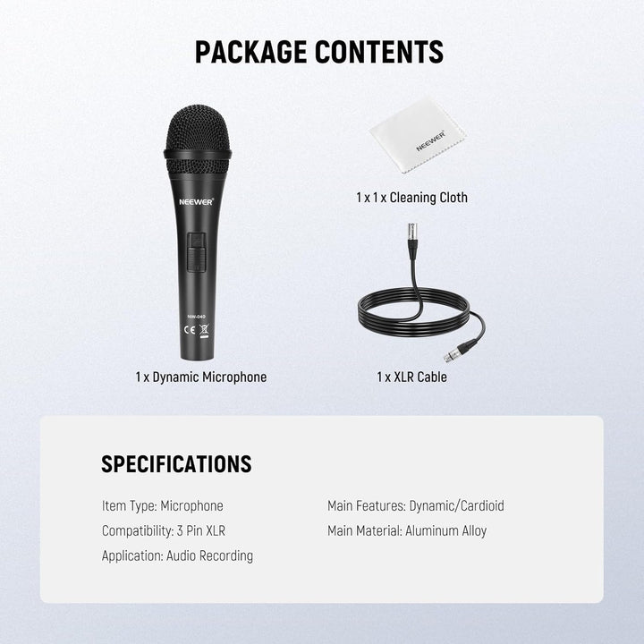NEEWER NW-040 Micrófono dinámico cardioide con cable XLR, carcasa d...