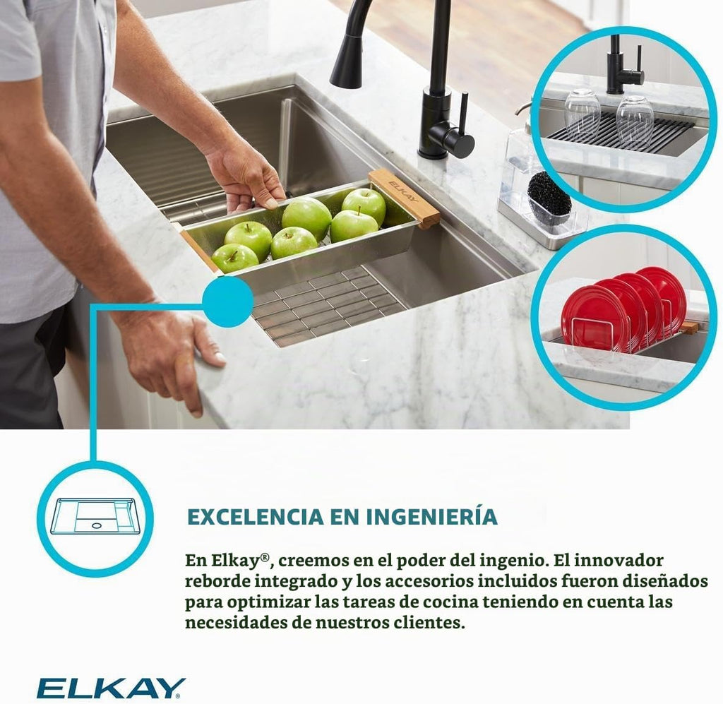 Elkay Fregadero de estación de trabajo EFRU30169RTWC, 31-1/2", calibre 16