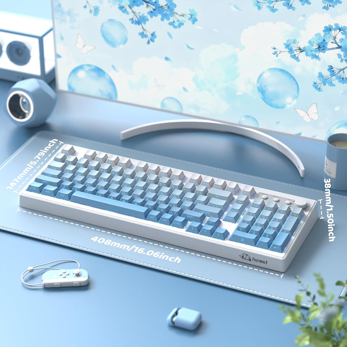 FREEWOLF K100 - Membrana para juegos de 99 teclas, teclado inalámbr...