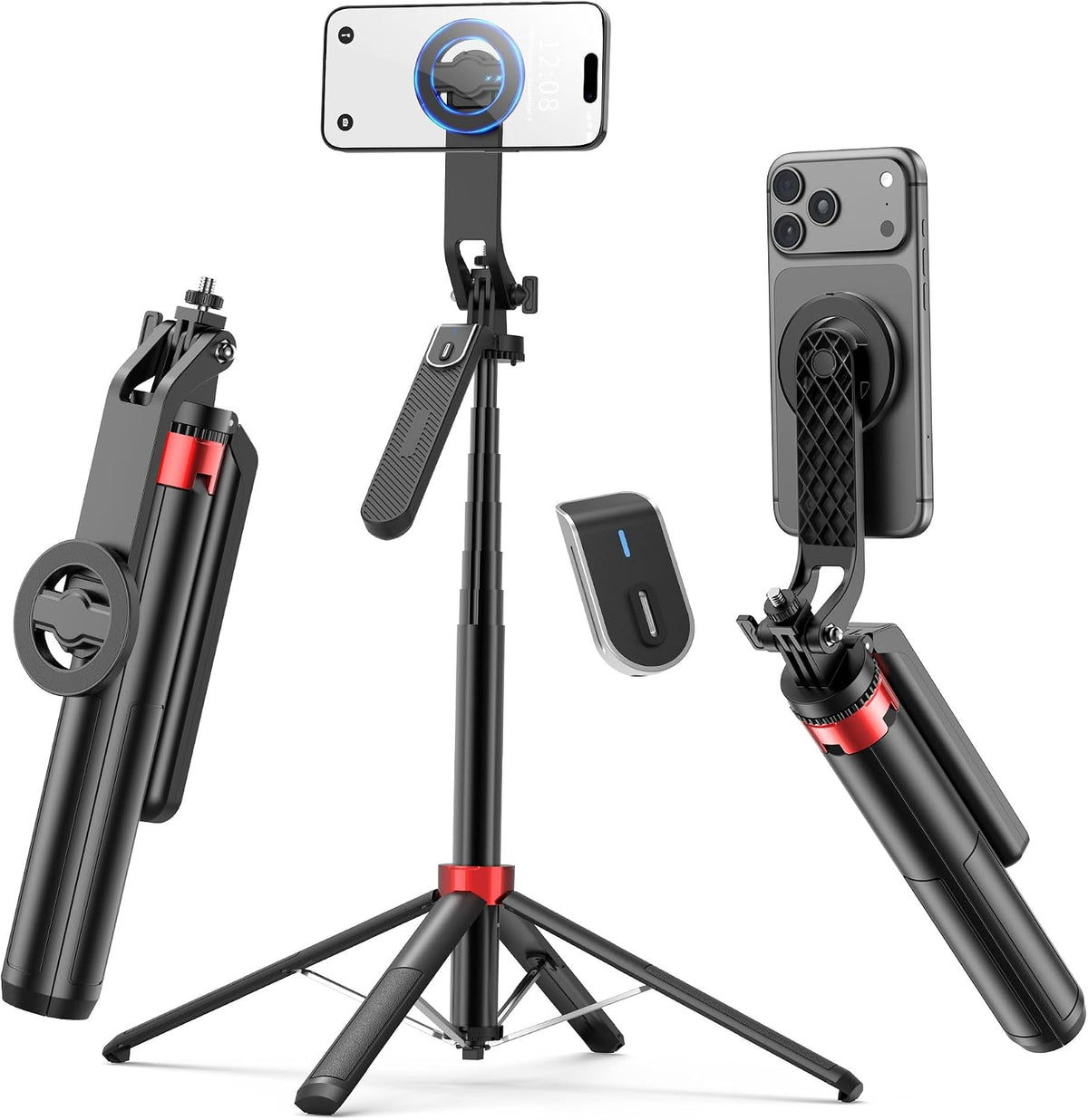 PlusAcc Trípode magnético para iPhone con control remoto recargable, 69"