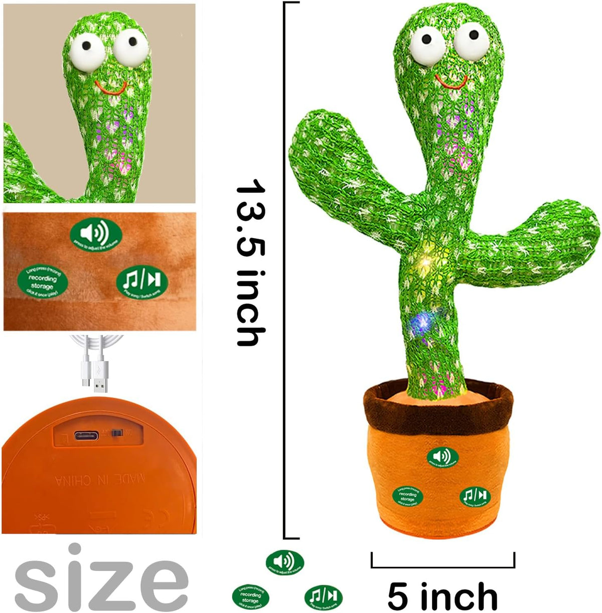 Hunfur (Recargable) Juguete de cactus parlante que imita el baile