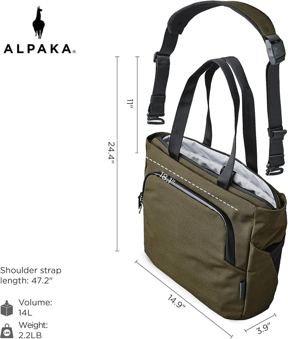 ALPAKA Bravo Tote Bag 14 L, resistente a la intemperie, maletín para laptop de 16 pulgadas para hombres y mujeres, bolsa de viaje con correa ajustable para el hombro