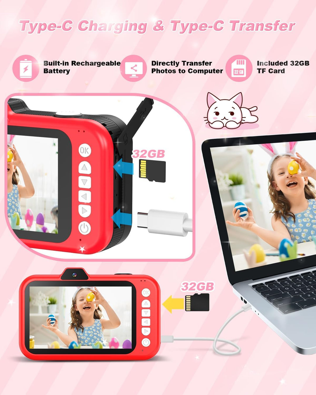 Cámara para niños Uffylle, cámara selfie frontal de 1080P 48MP para...