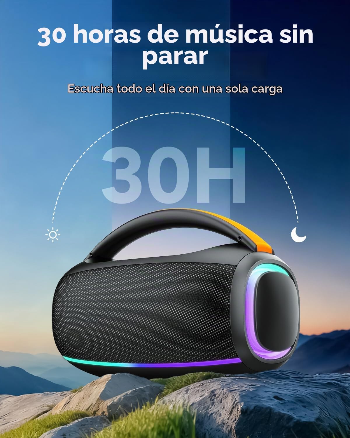 Altavoces Bluetooth Inalámbricos: Altavoz de 80 W con graves, 30 horas de reproducción, IPX7 impermeable, altavoces Bluetooth al aire libre para el trabajo, al aire libre, taller, garaje