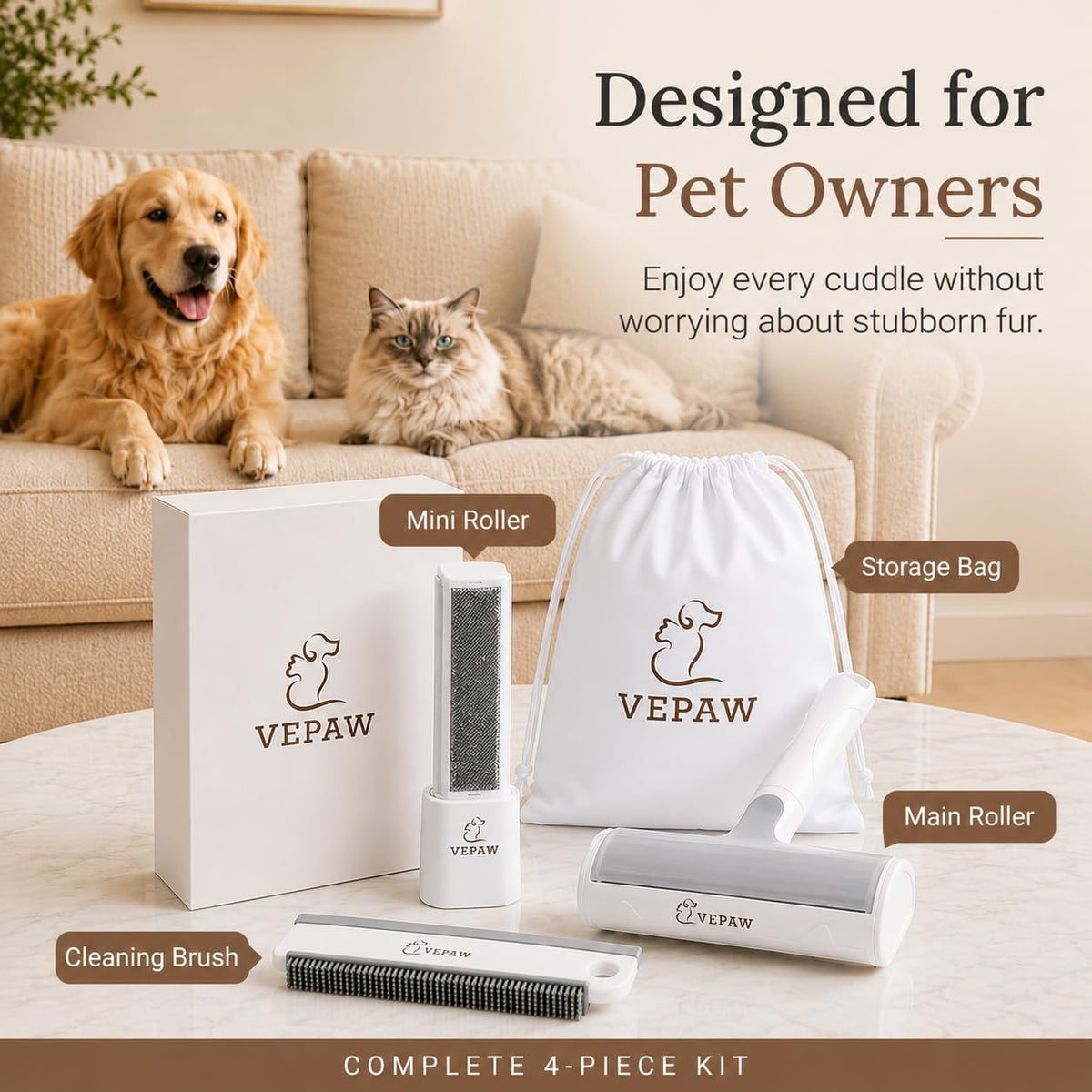Kit de rodillo removedor de pelo de mascotas para perros y gatos
