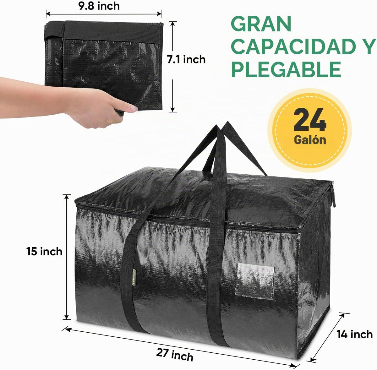 BALEINE Paquete de 6 bolsas de mudanza de gran tamaño con asas reforzadas, bolsa de almacenamiento resistente para ropa, suministros de mudanza (negro, paquete de 6)
