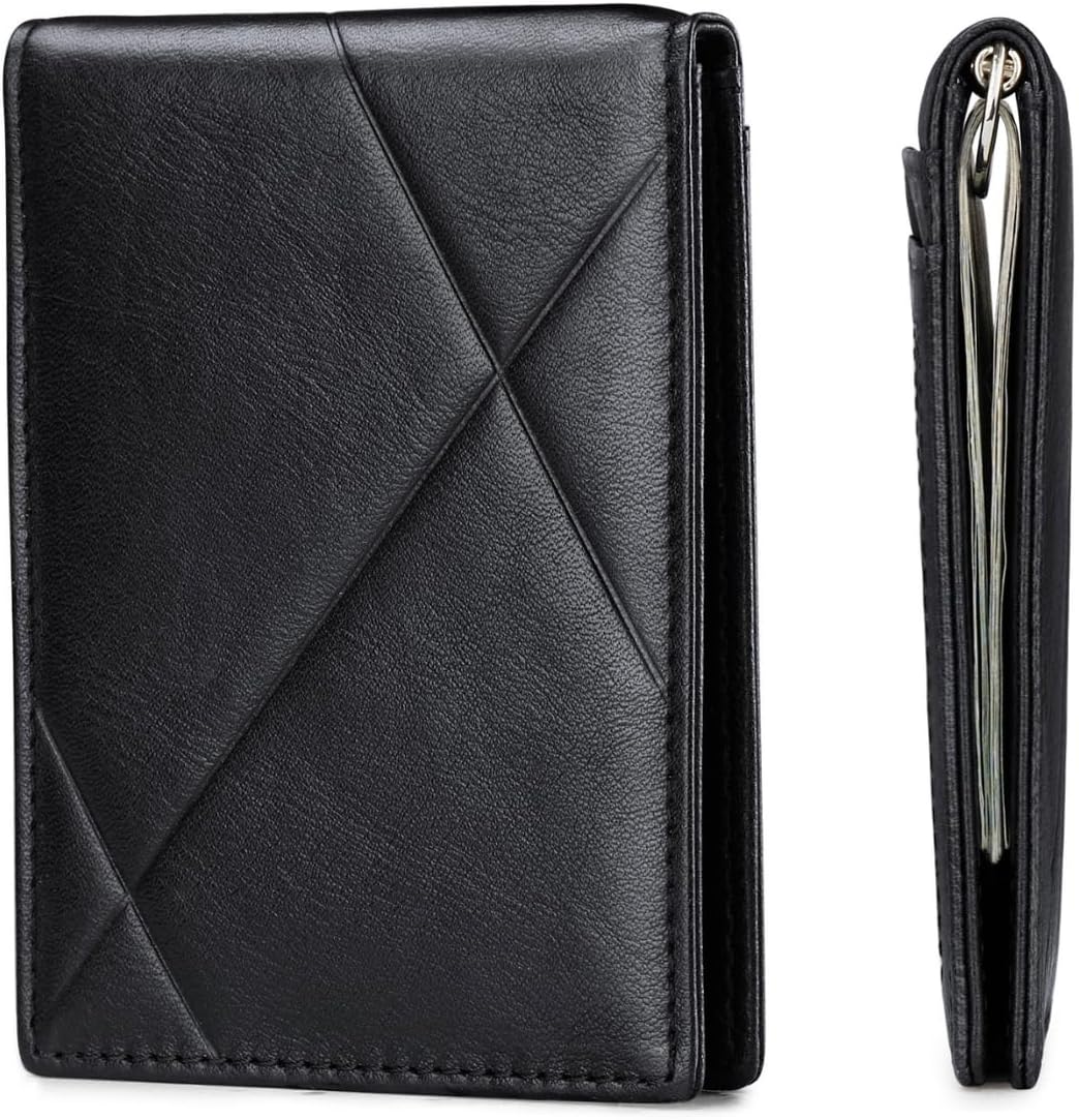 Billetera para hombre, delgada, con bloqueo RFID, de cuero
