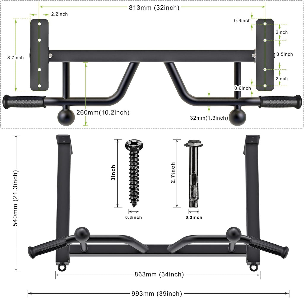 Kipika 32" Barra de tracción de techo montada - Muy duradera, Altamente ajustable, Barra de dominadas multifuncional - Sistema de gimnasio en casa con colgador para bolsa de golpe y entrenamiento con bandas de resistencia