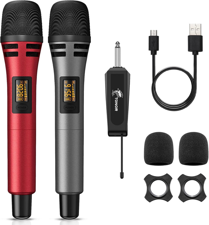 TONOR Micrófonos inalámbricos, sistema de micrófono de karaoke UHF...