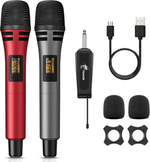 TONOR Micrófonos Inalámbricos, Sistema de Micrófono UHF Dual para K...