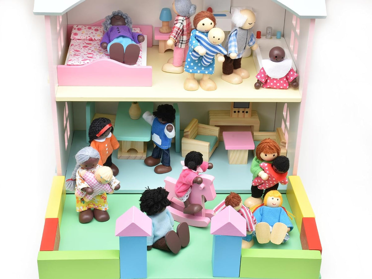 Figuras de madera de la gente de la casa de muñecas, 16 piezas