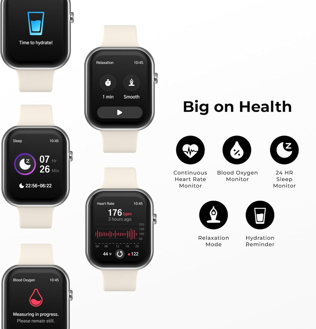 iTouch Reloj inteligente AIR 5, pantalla AMOLED de 1.85 pulgadas, llamadas Bluetooth, más de 100 modos deportivos, frecuencia cardíaca, SpO2, seguimiento del sueño y el estrés, resistente al agua, duración de la batería de 7 días, para Android y iPhone