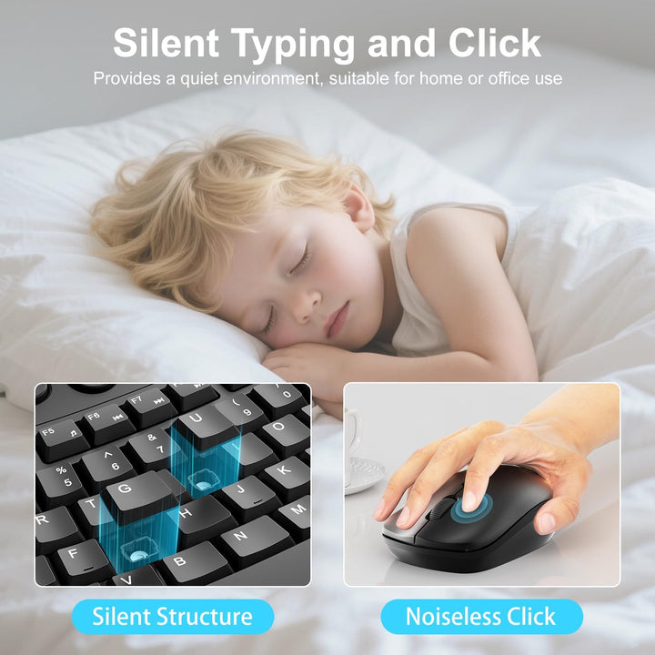 Combo de teclado y mouse inalámbricos, teclado curvo ergonómico sil...