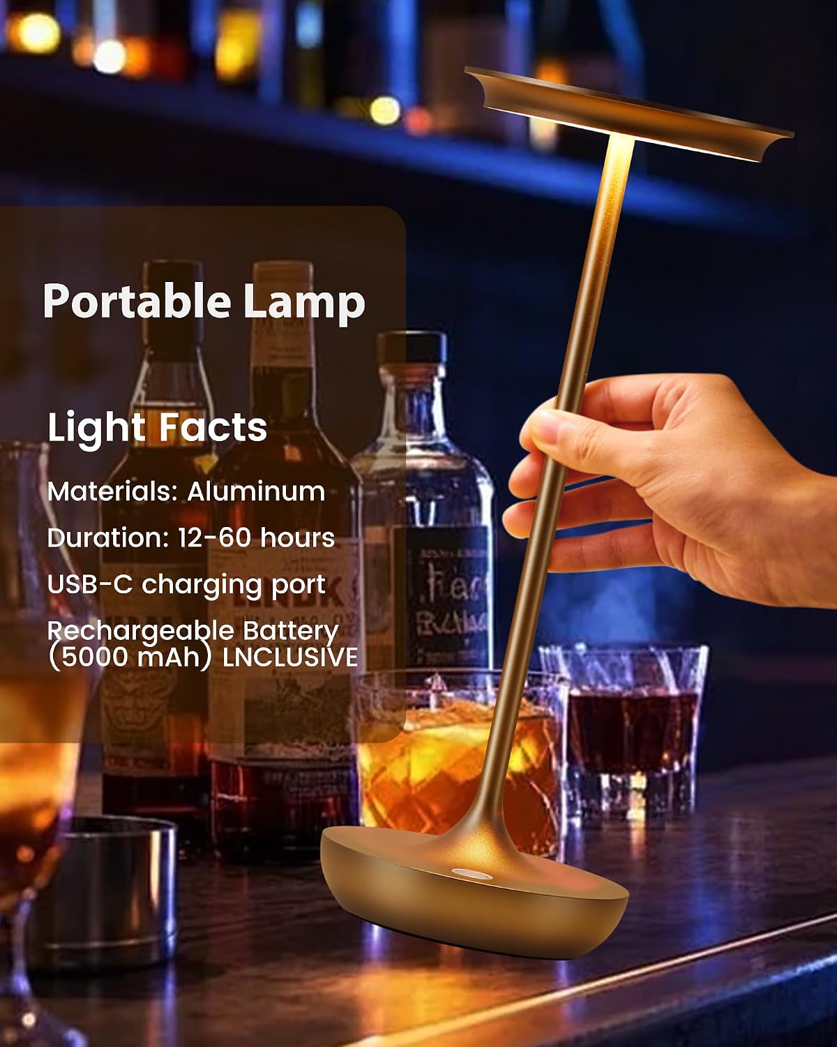 2 Paquetes LED de Mesa Inalámbricos 5000mAh Recargables para Mesa