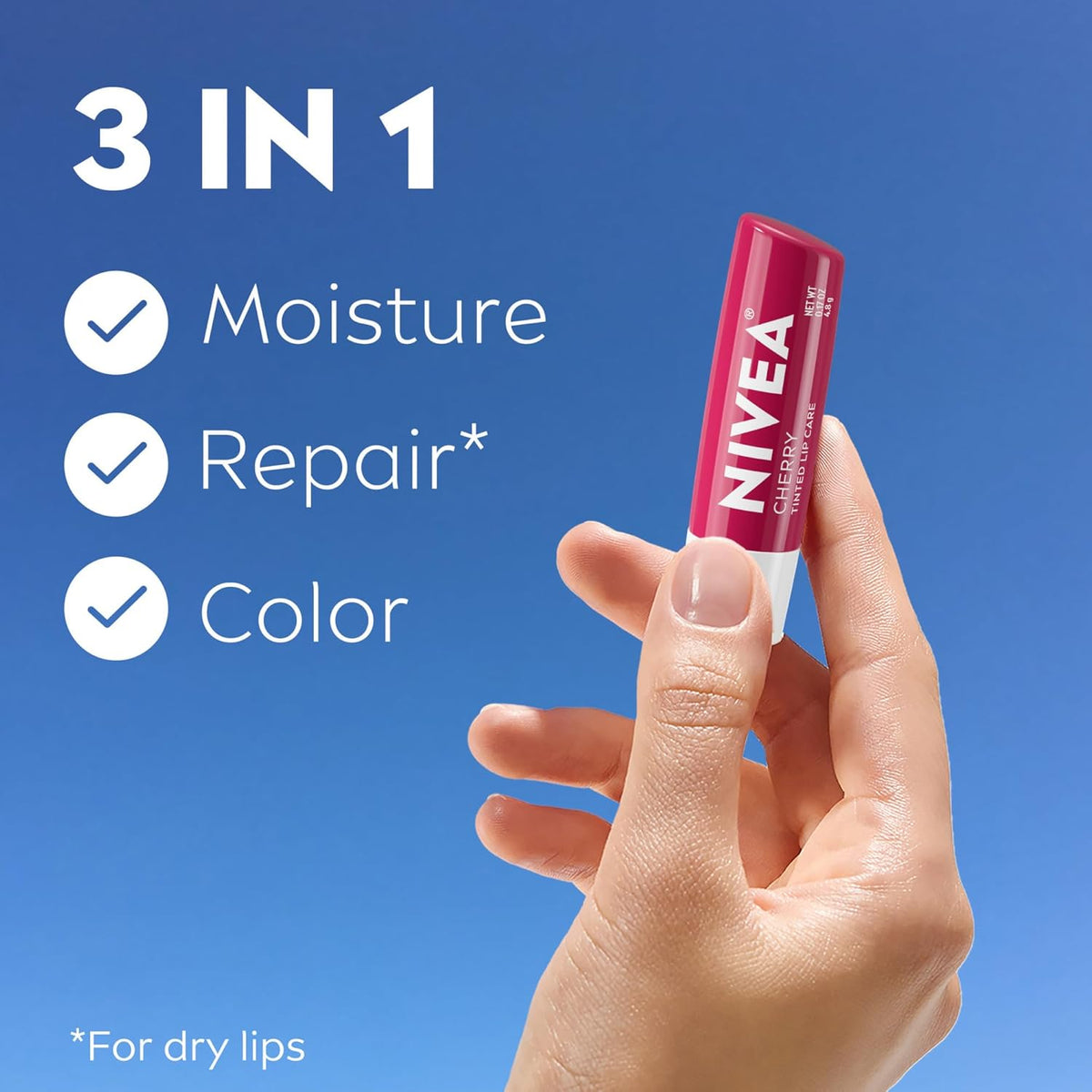 NIVEA Cherry Lip Care, paquete de bálsamo labial teñido de rubí con...