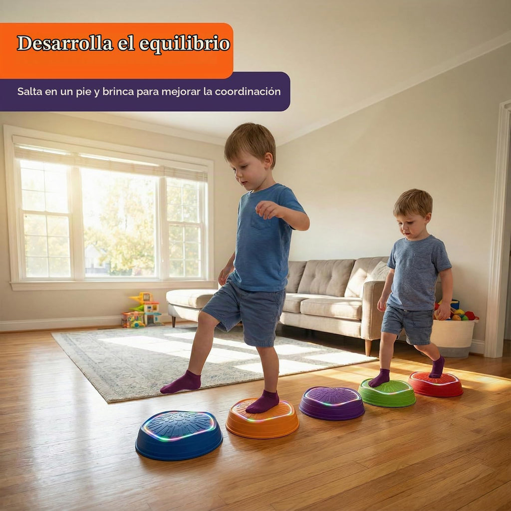 Special Supplies MUSICAL - Juego de 5 piedras LED para niños, bloques de equilibrio iluminados, coordinación y equilibrio para niños pequeños y niños, goma antideslizante duradera, juego seguro para