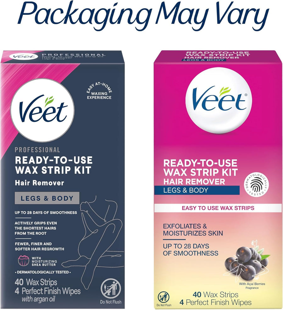VEET Kit de depilación listo para usar para mujeres, tiras de cera...