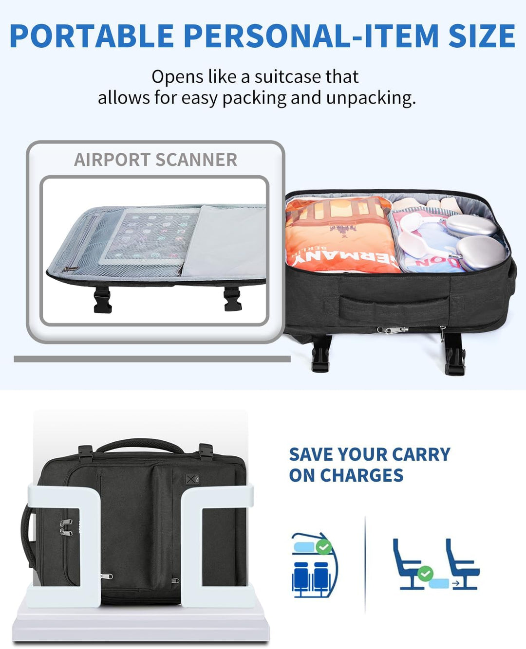 WANDF Mochila de viaje para Spirit Airlines bolsa de artículos pers...