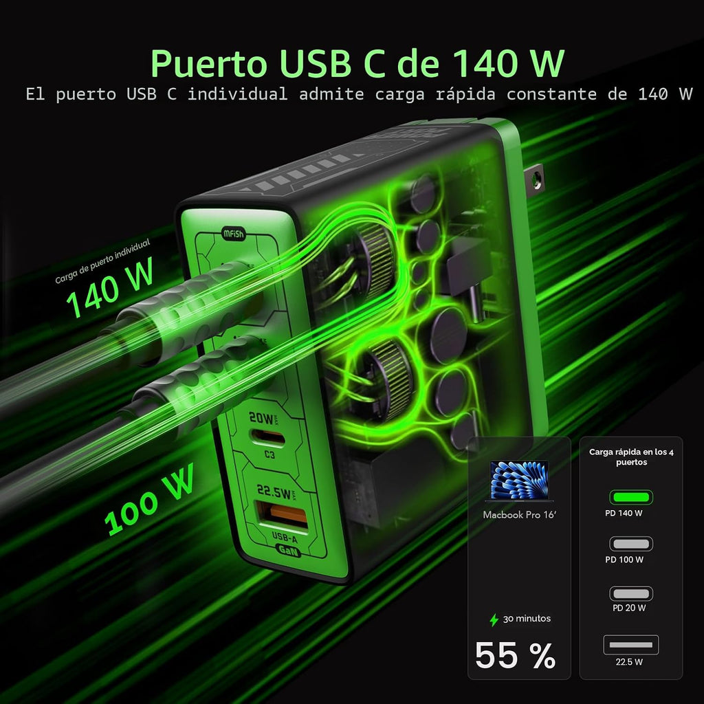 Cargador universal para portátil USB-C de 140 W, cable blanco 4 en 1 240 W USB-C