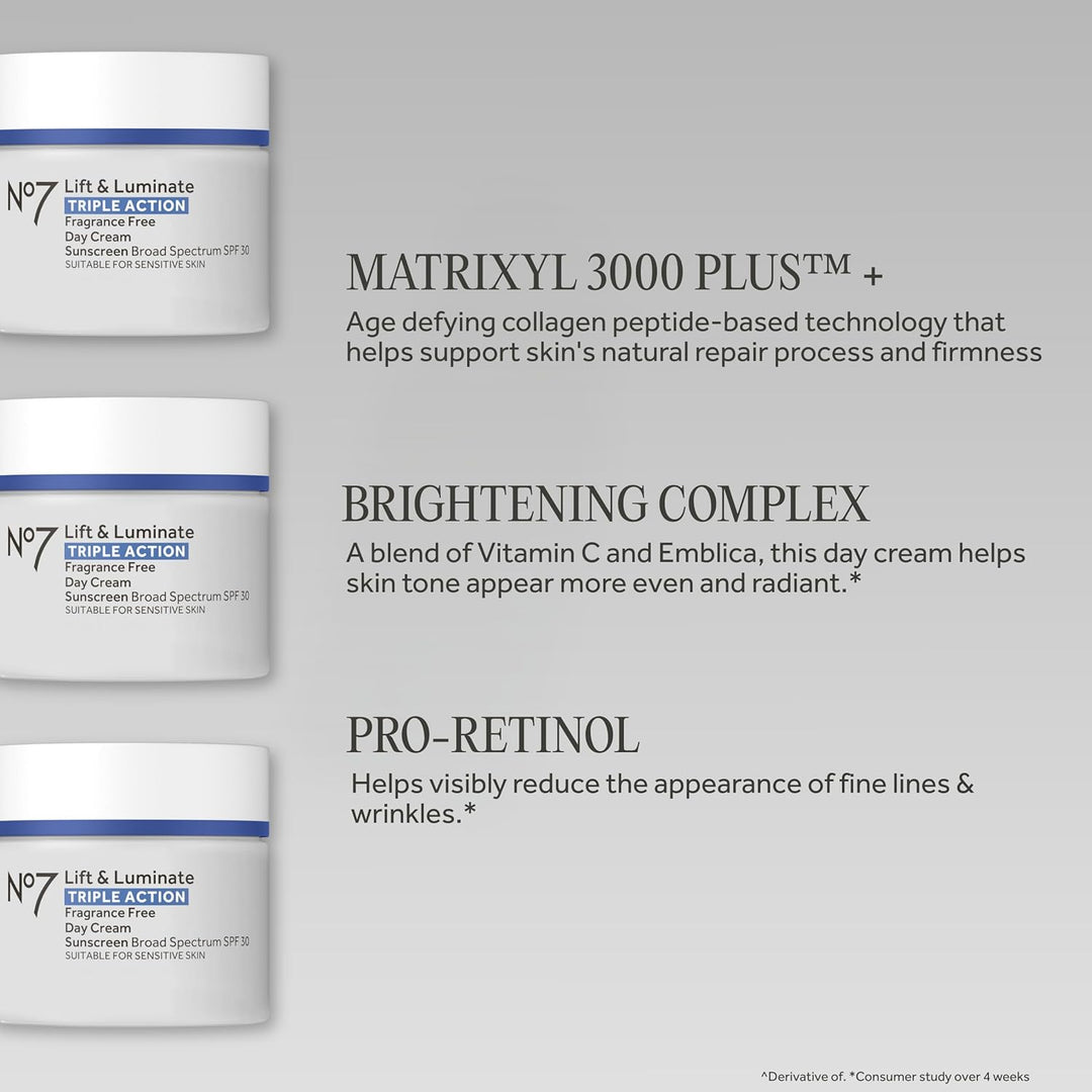 No7 Lift &amp; Luminate Crema facial de triple acción, sin fraganci...
