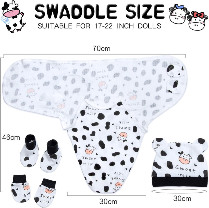 Ropa de muñeca Reborn con mochila de vaca, manta para envolver paña...