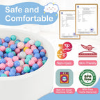 Piscina de bolas de espuma de 35.4 x 11.8 pulgadas para niños pequeños, pelotas redondas para bebés de 1 a 3 años, pelotas de juego para niños y niñas, pelotas no incluidas, color blanco