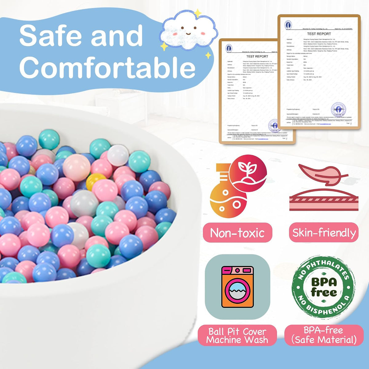 Piscina de bolas de espuma de 35.4 x 11.8 pulgadas para niños pequeños, pelotas redondas para bebés de 1 a 3 años, pelotas de juego para niños y niñas, pelotas no incluidas, color blanco