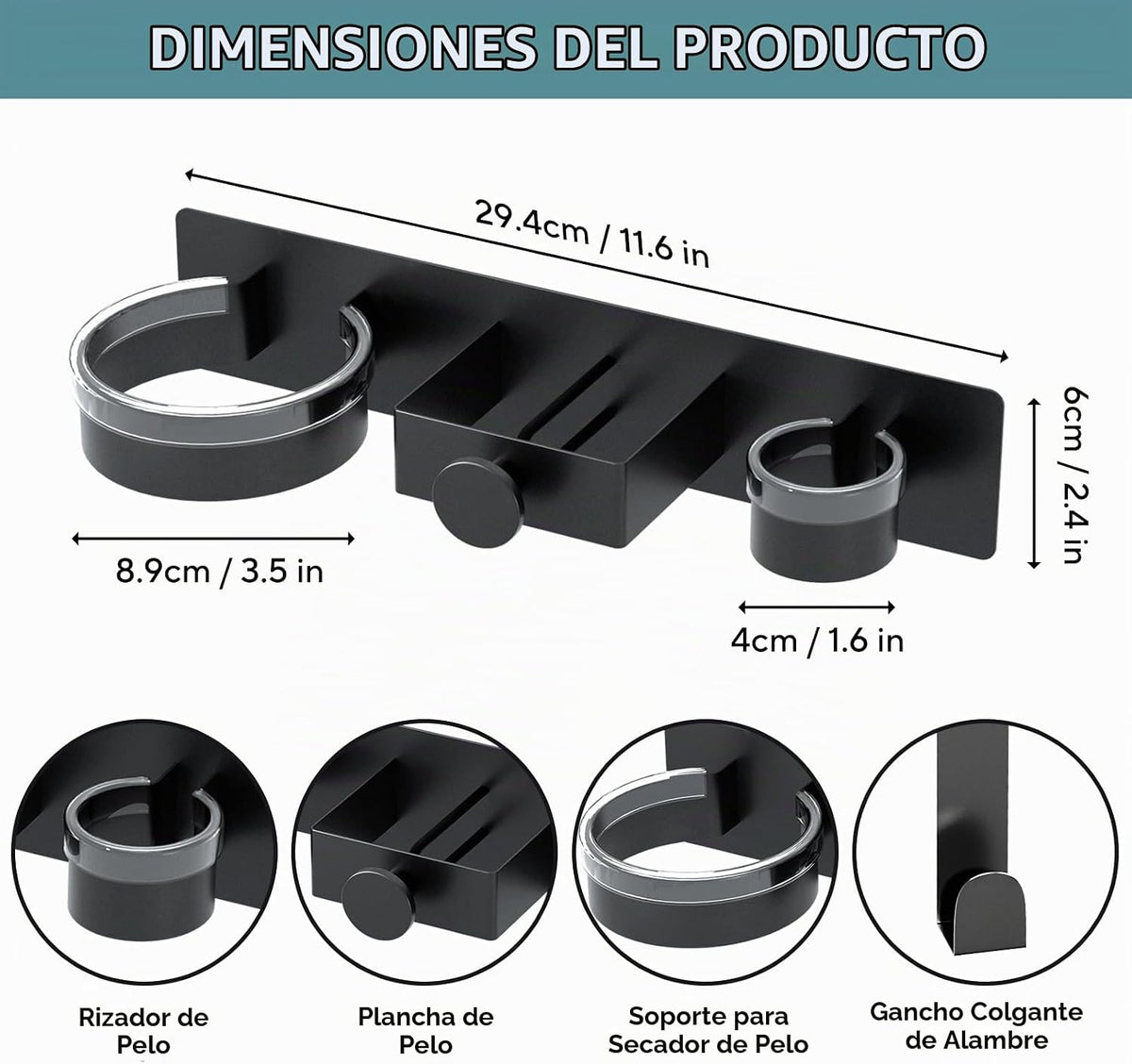 Soporte para secador de pelo montado en la pared, soporte para secadora con