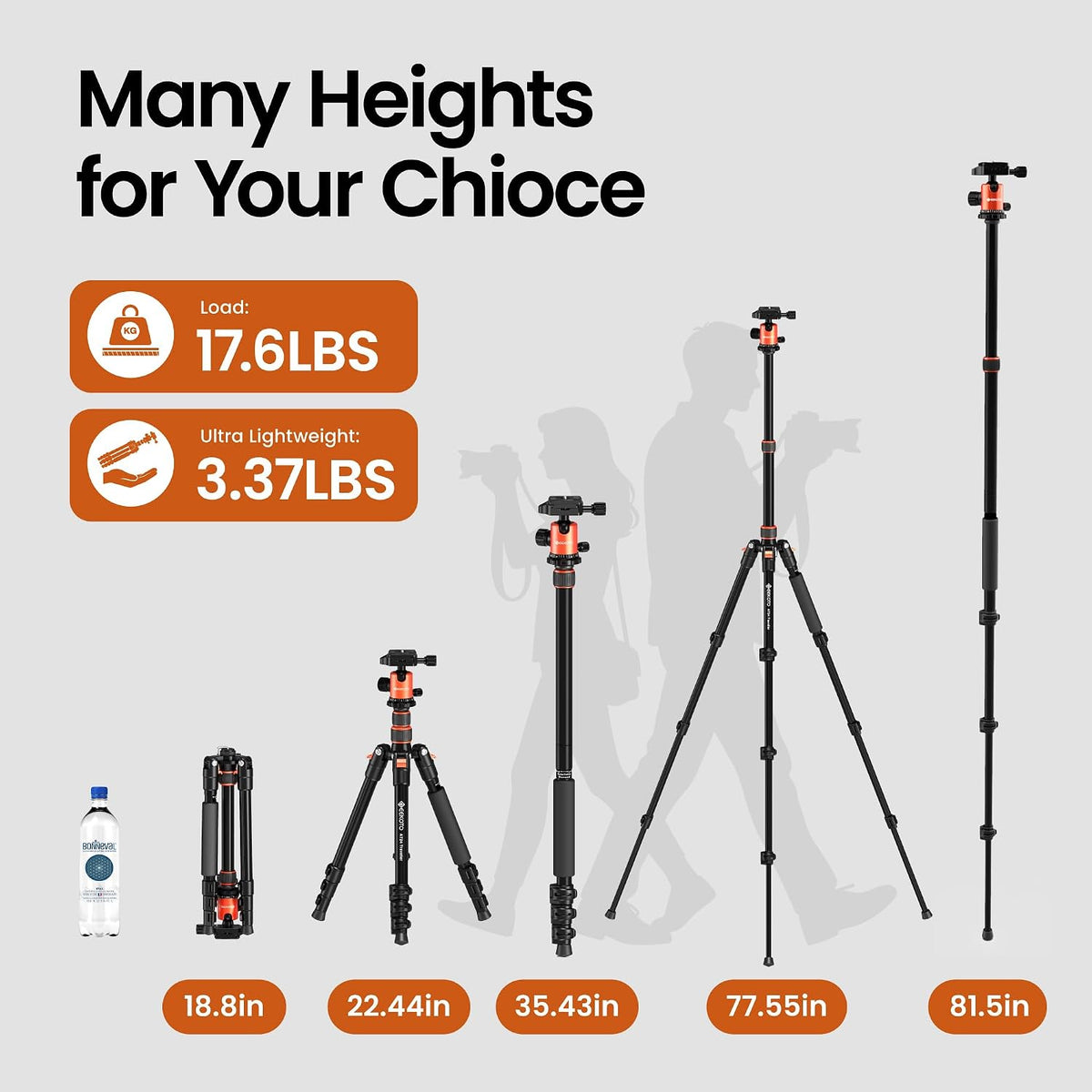 Trípode de 77 pulgadas, trípode de cámara para DSLR, trípode de aluminio compacto con cabezal de bola de 360 grados y carga de 17.6 lbs para viajes y trabajo