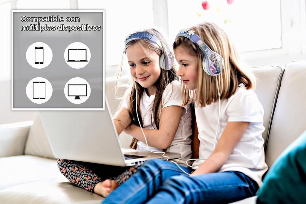 Frozen 2 - Auriculares para niños, diadema ajustable, sonido estéreo, conector de 0.138 in, auriculares con cable para niños, sin enredos, control de volumen, plegables, auriculares para niños sobre