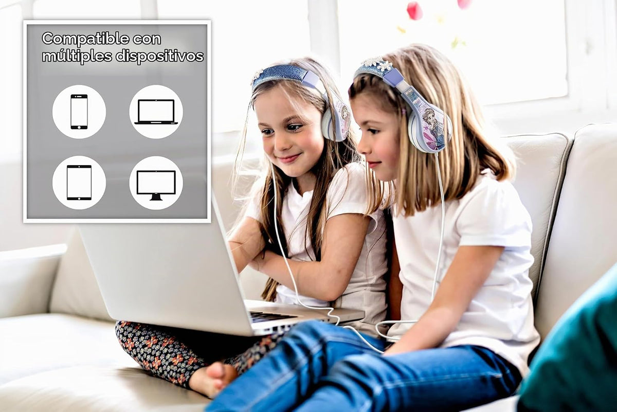 Frozen 2 - Auriculares para niños, diadema ajustable, sonido estéreo, conector de 0.138 in, auriculares con cable para niños, sin enredos, control de volumen, plegables, auriculares para niños sobre