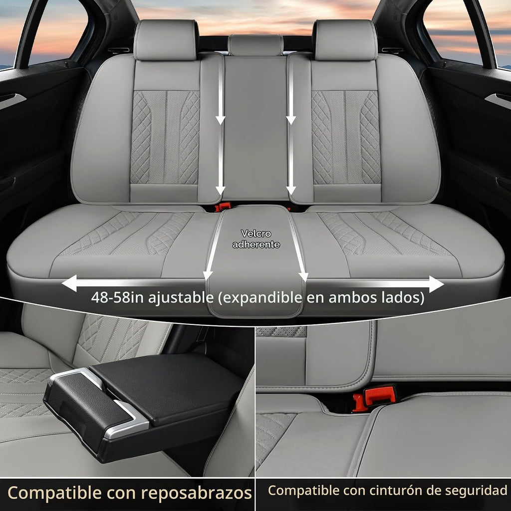 Juego completo de fundas de asiento de automóvil de cuero para automóvil, cobertura completa, impermeable, universal, para asiento de automóvil, ajuste universal para la mayoría de automóviles, SUV, camiones, gris