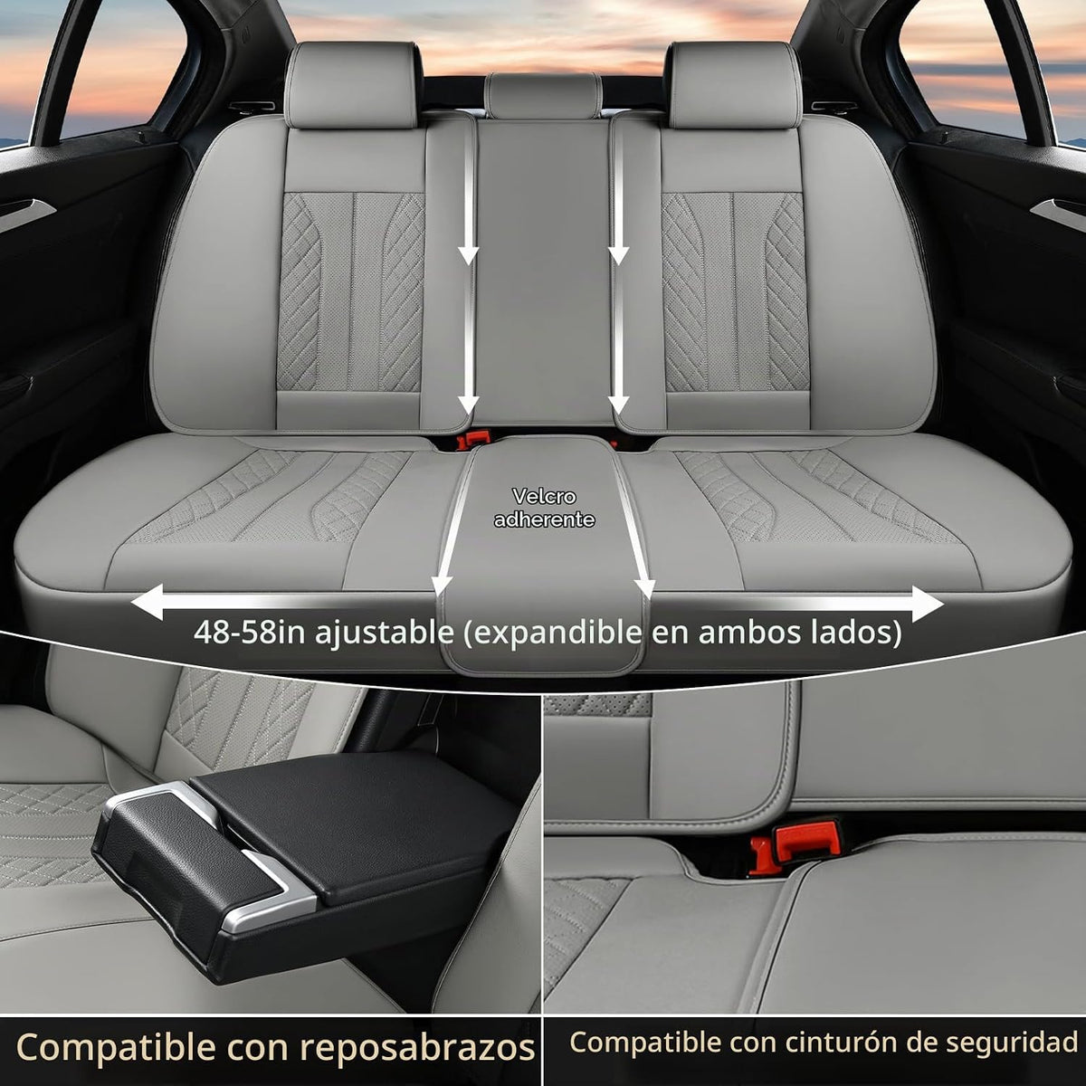 Juego completo de fundas de asiento de automóvil de cuero para automóvil, cobertura completa, impermeable, universal, para asiento de automóvil, ajuste universal para la mayoría de automóviles, SUV, camiones, gris